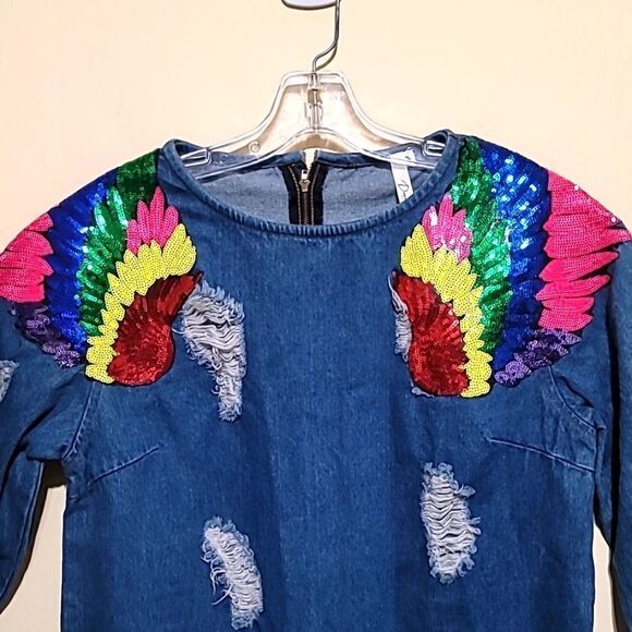 DenimLand Blue Jeans Distress Dress Sz Medium - Picture 5 of 9